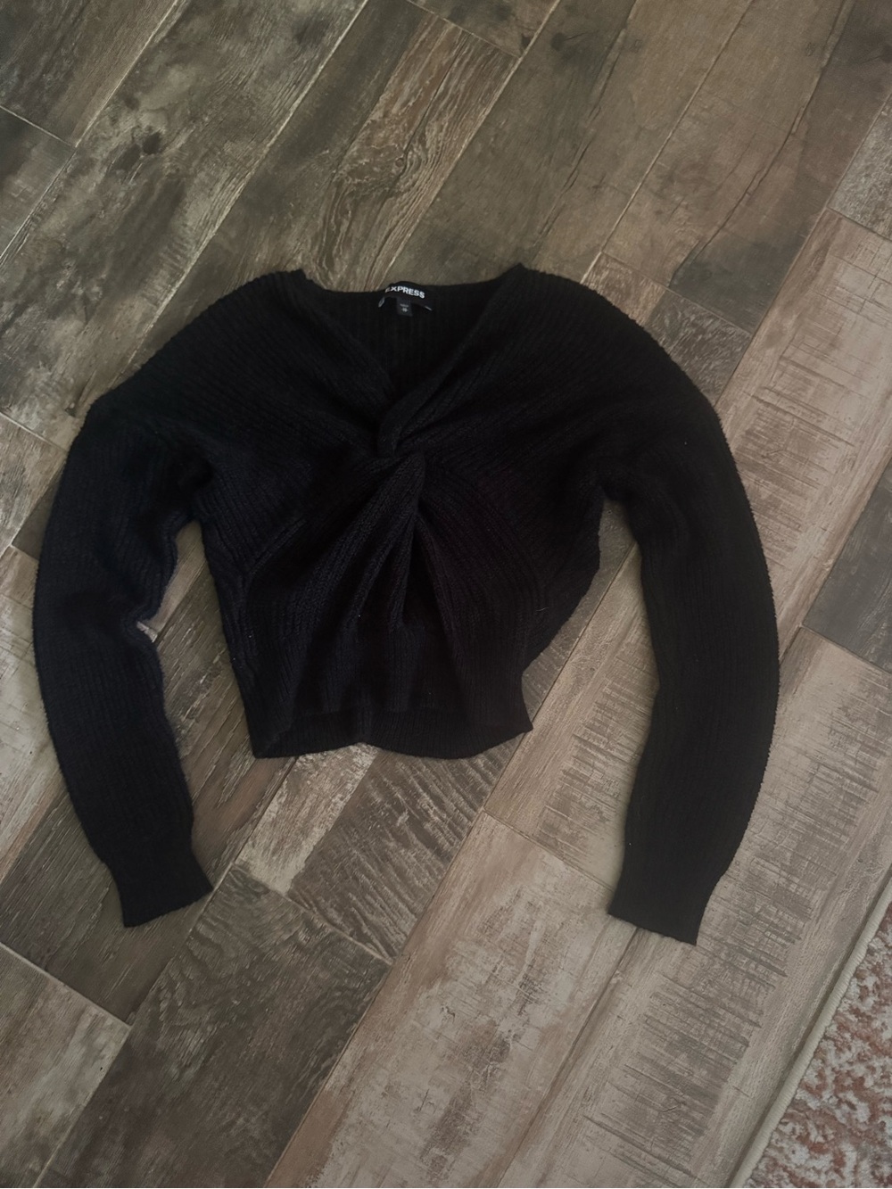 Express Black Twisted Front Cropped Sweater